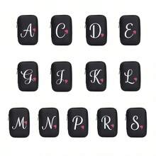 1 Peça Bolsa de Armazenamento de Cabo de Dados com Zíper Preto, Padrão Impresso UV de Coração e 26 Letras Maiúsculas de A a Z, Organizador Portátil para Cabos, Carregadores, Fones de Ouvido, Bolsa Essencial para Viagem - Multicolorido - Visão 6
