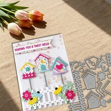 Creative Birdhouse And Fence Dies, DIY Scrapbooking Album And Embossing Stencil, Greeting Card Making Tool, Card Paper Cutting Crafts ,Gift Card Making Template Die Cuts. - Silver - View 3