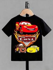 Camiseta infantil con temática de Pizza Planet de Disney Toy Story: Base negra con estampado doble cara del logotipo de "Pizza Planet", alienígenas y elementos retro de comida rápida. El estilo se adapta al uso diario multiescenario de los niños - Negro - Ver 2