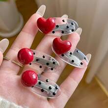 2pcs Red Heart Polka Dot Duckbill Hair Clips - Vintage Sweet Style Side Bangs Clips, Gentle Grip Hair Accessories For Women & S, Cute Everyday Hair Clips, Duckbill Clip Design YQME - Heart Shape * 2 - View 6