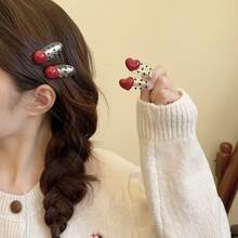 2pcs Red Heart Polka Dot Duckbill Hair Clips - Vintage Sweet Style Side Bangs Clips, Gentle Grip Hair Accessories For Women & S, Cute Everyday Hair Clips, Duckbill Clip Design YQME - Heart Shape * 2 - View 9