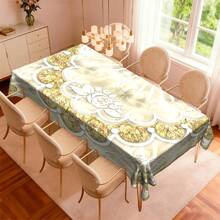 Luxury White Pearlescent Pearl Border Tablecloth With Elegant White Flower & Golden Pattern - Machine-Made Rectangular Table Cover Suitable, Dining Table, Party Decor - Easy-Clean Durable Table, Housewarming Gift, 2D Flat - Nhiều màu - Xem 9