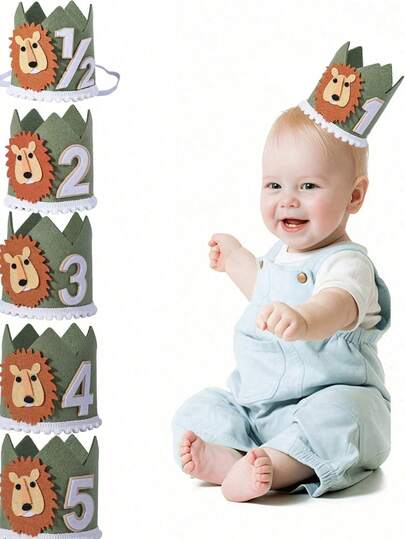 Gorro de cumpleaños para bebé de 6 meses a 5 años, corona de cumpleaños ajustable para el 1er cumpleaños, gorro de cumpleaños con tema de la selva, gorro de cumpleaños lindo con animales, artículos de fiesta con tema de El Rey León para niños y niñas