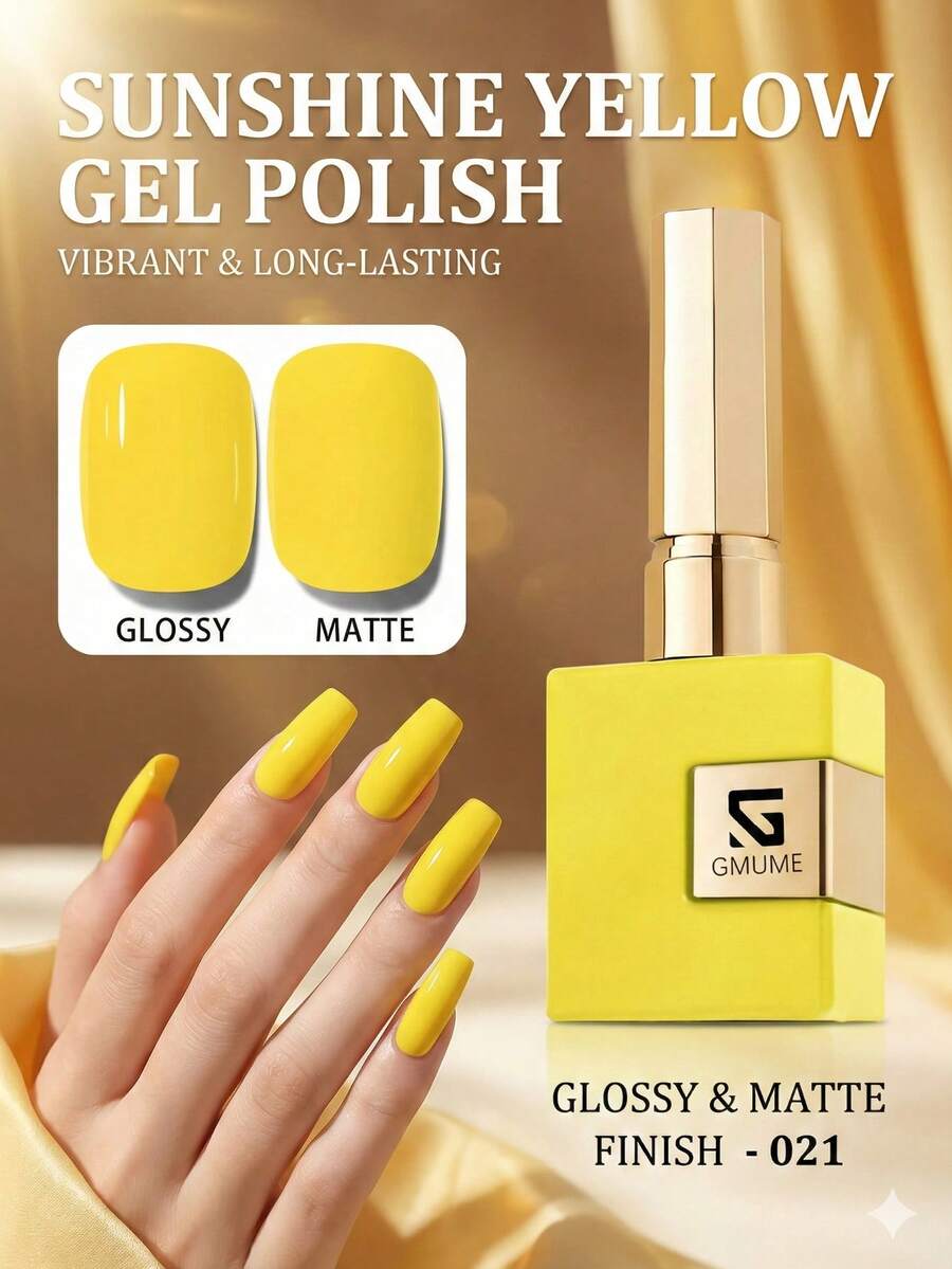 GMUME 16ml Bright Sunshine Yellow Gel Nail Polish No.021 Lively Lemon Citrus Color, Suitable For Summer Beach Vacation, Easter Holiday Manicure Art, Removable UV LED Gel Lacquer 3-Step System, High Gloss Nails - Màu vàng - Xem 1