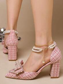 Women's 2026 Spring/Summer Fashion Pointed Toe High Heels, Transparent Fairy Strap French Style Sandals With Rhinestones, Elegant, Women's High Heels, Elegant, Party Dress, Wedding Dress - Pink - View 4