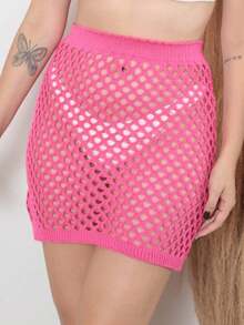 Kit 2 Saias Vazada Saída De Praia Tricot Moda Feminina Verão Biquíni Tricô Moda Piscina - Pink - Visão 3