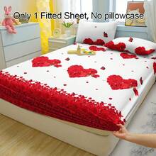 1pc Butterfly Love Heart Pattern Breathable Fitted Sheet, Soft & Comfortable Mattress Cover For Bedroom, Guest Room And Dormitory, Mattress Protector, Bedding Set (Pillow Case Not Included) - Multicolor - View 5