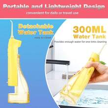 hilo dental eléctrico de agua recargable, irrigador oral, 3 modos, 5 puntas, para dientes, encías y aparatos ortopédicos, cuidado dental familiar, tanque de 300 ml, IPX7 impermeable - Amarillo - Ver 5