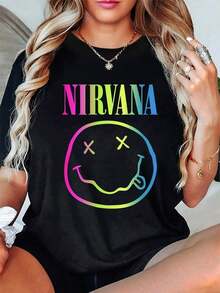 Women's Casual Summer Oversized T-Shirt With Gradient Color Logo Print, Round Neck And Short Sleeves.Large Sizes. - 1 - 查看 8