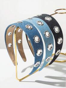 1件装 女孩时尚个性化牛仔镂空发箍，多功能发圈，适合日常、派对、学校等各种场合 - 彩色 - 查看 3