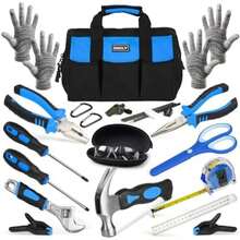 INCLY 24 PCS Kids Real Tool Set With Tool Bag, Boys Small Real Hand Tools Kit, Children Construction Learning Tools Hammer Screwdriver For Home DIY Building And Woodworking(Blue) - Multicolor - View 1