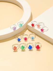 12件套彩色星星戒指礼盒，闪亮多色设计，可爱配饰，适合日常休闲或作为礼物（颜色随机） - 彩色 - 查看 2