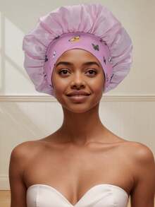 1 pieza Gorro de dormir de seda, gorro de dormir con estampado elástico y ala ancha para mujeres, gorro de dormir de seda suave, adecuado para cabello rizado (patrón de impresión aleatorio) - Color - Ver 36