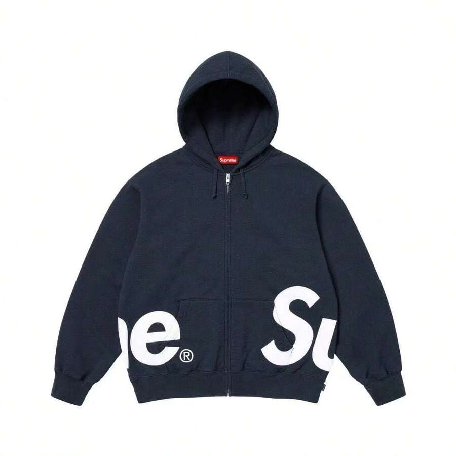 Supreme Big Logo Jacquard Hooded Sweatshirt | Premium Heavyweight Crossgrain Fleece Hoodie | Authentic Streetwear Pullover Outerwear - Áo hoodie màu xanh hải quân - Xem 1