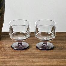 两只紫色高脚玻璃杯，高端艺术玻璃器皿，可清洗，完美杯型，香槟鸡尾酒杯，饮料杯，非常适合盛装饮用水和各种饮品 - 紫色 - 查看 3