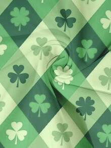 Women's Plus Size High-Waisted Wide-Leg Imitation Jeans - Green Argyle Print (White/Green) Slim-Fit Trousers, Beltless Button Closure Long Pants For Casual & Party Wear, St. Patrick's Day Outfits, Durable Digital Print Denim-Like (Machine - 彩色 - 查看 6