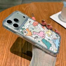 1pc Cute Cartoon Dinosaur Soft Edge Transparent Magnetic Protective Phone Case, Anti-Oxidation, Compatible With IPhone 7/8/XR/11/12Pro/13Mini/14Plus/15/16/17Pro Max And Galaxy A05S/15/A16/A25/A26/A36/A54/A56, S21FE/S22Plus/S23Ultra/S24/S25Plus/S26Ultra - Clear - View 3