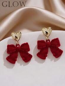 1 Pair Retro Cute Sweet Heart & Bow Stud Earrings, Suitable For Teenage Girls, Valentine's Day And Daily Wear - Heart-shaped Bow - View 1