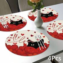 2pcs/4pcs/6pcs Red Heart, Cute Cat Pattern Silicone Placemats, Valentine's Day Style, Holiday Gift, Seasonal Decor, Suitable For Dining Table, Coffee Bar, Washable, Home Decor, Coasters, Draining Mats, Kitchen Table Mats, Indoor/Outdoor Party Decorations, Ideal Gift - Multicolor - View 5