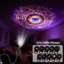 3/6/10颗LED投影灯 | 360°旋转，营造节日氛围，适用于墙壁、天花板、室内、卧室、复活节、斋月装饰，USB供电 - 黑色 - 查看 4