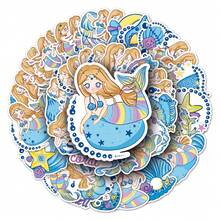 50张美人鱼贴纸，卡通生日礼物贴纸，学生DIY笔记本日记防水贴纸，女孩贴纸 - 彩色 - 查看 1