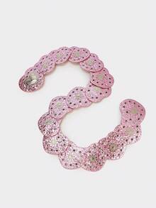 1pc Valentine's Day Western Cowgirl Boho Style Belt For Women, BOHO Belts, Western Belts, Belts For Women, Y2K Belt, Y2K Accessories, Western Waist Belts, Women's Fashion Accessories, Silver Heart Eyelet Patchwork Pink Belt, Dress Accessory, Suitable For Parties, Beach Vacations, Music Festivals - Pink - View 3