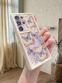 1pc Purple Butterfly Envelope Design Beige TPU Shockproof Protective Phone Case, Suitable For Galaxy/OPPO/Redmi/Honor Android Series - Beige - View 1