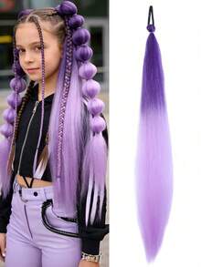 1pc 26 Inch Synthetic Ombre Straight Hair Ponytail Elastic Band, Suitable For DIY Braiding, Children's Daily Wear, Halloween, Christmas, New Year Costume Parties - Multicolor - View 15