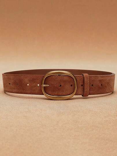 新款宽版麂皮腰带，咖啡色，百搭，针扣，复古风格，时尚装饰。