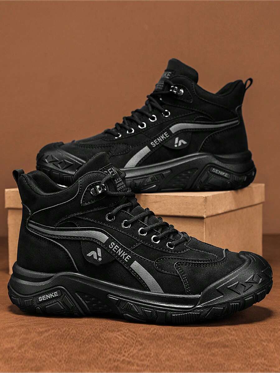Giày bốt da cao cổ dành cho nam, kiểu dáng mới, phù hợp mọi mùa, đế dày, chống trơn trượt, da PU chống mài mòn, chống thấm nước, chống dầu, thoải mái, thời trang, đa năng, thích hợp cho thể thao ngoài trời, leo núi, giày bảo hộ động. - màu đen - Xem 1