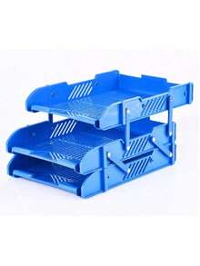 三层可扩展桌面文件收纳架 - 节省空间，可堆叠蓝色PP塑料架，抛光表面，用于办公文件分类和存储，一体式拉出式桌面收纳架（黑色）办公桌配件 办公用品 办公装饰 - 彩色 - 查看 3