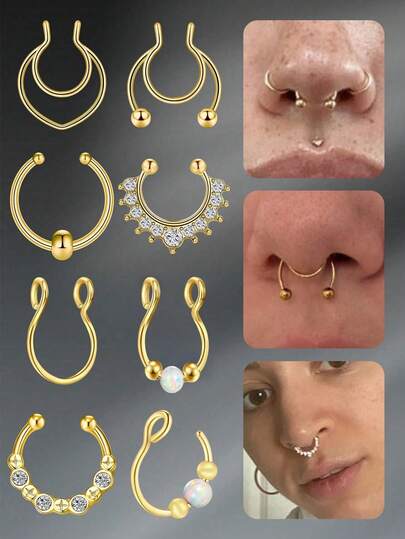 1 Piece Of Fashionable Gothic Punk Style. 316L Stainless Steel Nose Ring. Artificial Zirconia False Nose Ring.