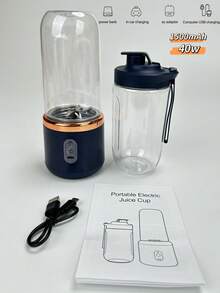 1个便携式二合一搅拌机/榨汁机，双杯设计，不锈钢刀片，USB充电，易于清洁，适用于制作冰沙、冰块，厨房电器；户外使用，情人节、母亲节完美礼物；水果搅拌机 | 现代时尚设计 | ABS塑料