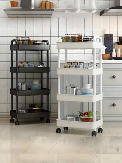 Carrito de almacenamiento multiusos con ruedas - Disponible en configuraciones de almacenamiento de 3/4/5 niveles, ruedas giratorias de 360 grados, organizador duradero y ahorrador de espacio. Adecuado para oficina, sala de estar, estantería de especias de cocina, tocador de dormitorio. Carrito de almacenamiento con ruedas multiusos, unidad de estantería de cocina portátil, accesorio de almacenamiento de cocina, unidad de estantería de almacén. Puede reemplazar mesas plegables, proporciona una excelente solución de almacenamiento para escritorios de oficina!