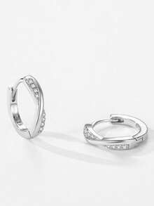 1对925纯银极简交织立方氧化锆耳环，女士婚礼订婚礼物礼物 - 銀色 - 查看 1