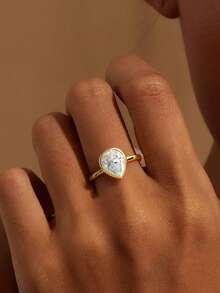 1 chiếc nhẫn hình giọt nước bằng bạc Sterling S925 đính đá Cubic Zirconia, tinh tế và độc đáo, thích hợp làm quà tặng trang sức cho phụ nữ tham dự các buổi dạ hội, họp mặt và tiệc tùng. - cài đặt bezel giọt nước - Xem 5