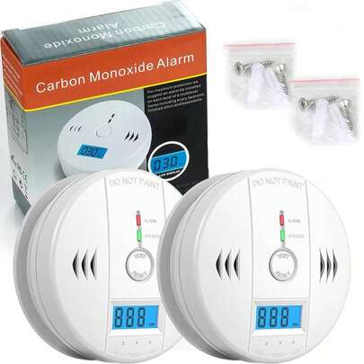2 Pcs Detectores de Alarma de Monóxido con Pantalla LED y Alarma de Sonido,Detector de Humo,detector de humo fotoeléctrico Soporte para Largos periodos de Uso,para el hogar, hotel, escuela