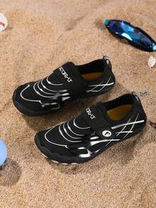 TATORHT 1 Pair Kids' Summer Aqua Shoes, 3D Print, Breathable Mesh, Low-Top Hook And Loop, Quick-Dry Barefoot, Boys' Beach Water Swimming Shoes, Rubber Sole, Outdoor Cycling, Indoor Fitness, Yoga, Running, Skipping, Multi-Function Training Shoes - Black - View 11