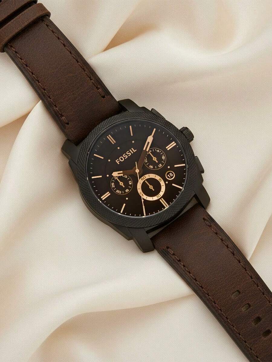 Men's Quartz Chronograph Watch, Brown Dial, Dark Brown Leather Strap, Business Casual Style, Suitable For Daily Wear, Ideal Gift For Boyfriend And Father. FS4656 - Brown - View 1