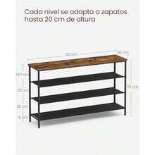 zxxVASAGLE Estante Zapatero de 4 Nive Estante para Zapatos 120 x 30 x 71  M de Ml Tela de Poliester Marron Rustico y Negro MLBS135B01estantería - 4 niveles 118 x 472 x 28 pulgadas - Ver 3