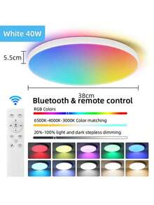 38厘米圆形蓝牙LED吸顶灯，涂鸦智能手机控制可调光吸顶灯，适用于音乐室/卧室/书房/客厅/衣帽间/展示柜/舞台/KTV/卧室/书房/客厅/衣帽间/展厅/商店/画廊/走廊/过道/餐厅/服装店/酒吧 - 1PCS藍牙RGB吸頂燈 - 查看 11