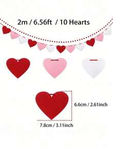 Felt Heart Garland Banner, Valentines Decorations, Hanging Hearts, Red Pink White Valentines Hearts Banner, Anniversary Wedding Birthday Party Decorations, Outdoor Home Hanging Valentine's Day Decor, Valentine's Day Decorations, Valentine's Day Gifts, Valentines Day Decor, Valentines Day Gifts, Room Decor; VOXP - 多色 2 - 查看 3