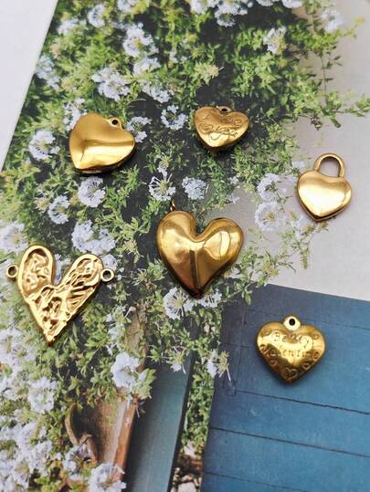 6pcs/Set Stainless Steel Heart Lock Pendant Jewelry Accessories, DIY Necklace Bracelet Fashion Couple Charm, Suitable For Valentine's Day