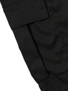 男士纯色短袖T恤和工装裤两件套，休闲通勤运动套装，黑色西装，街头风，百搭 - 黑色 - 查看 7