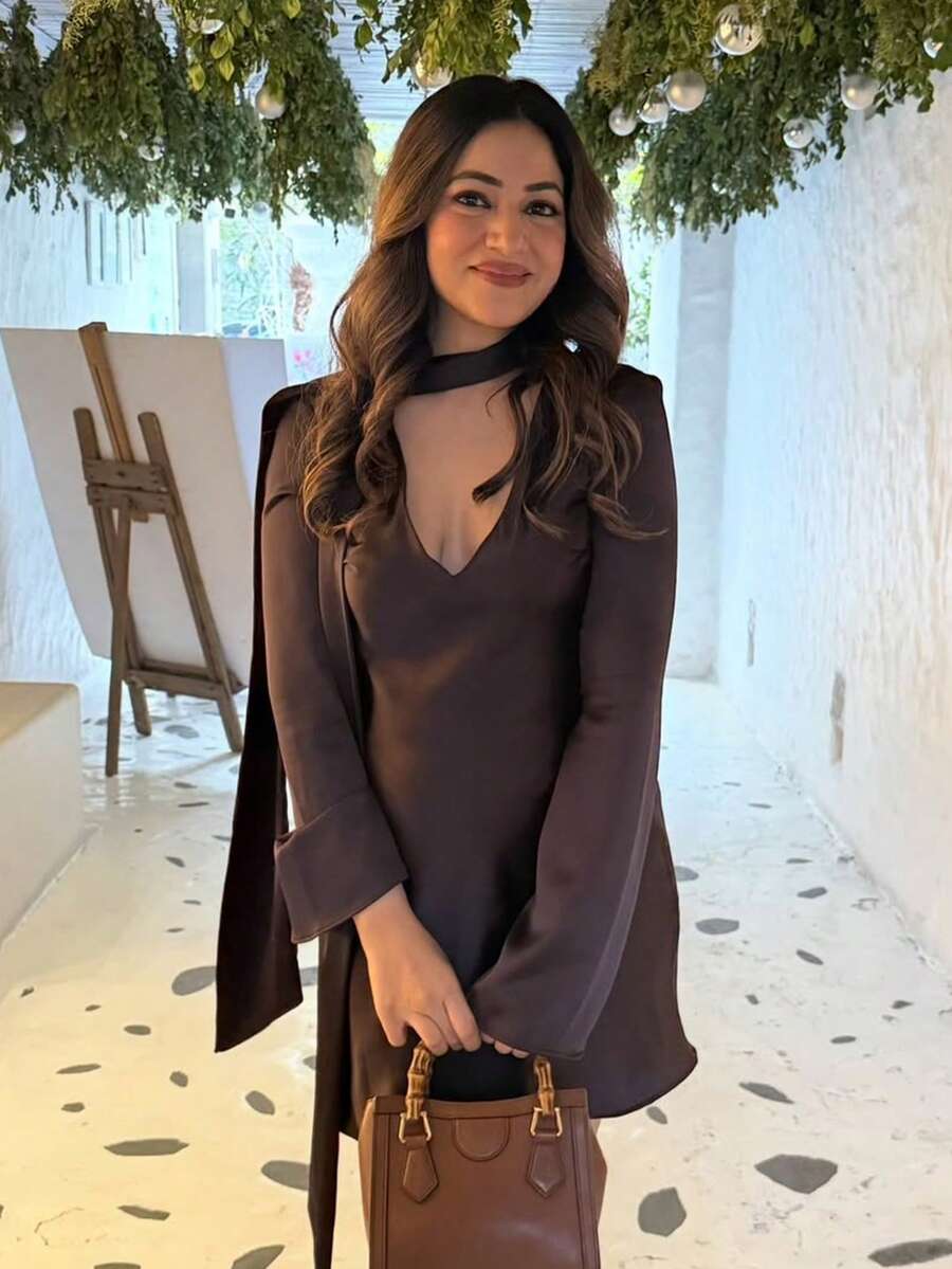 GMFP 女士夏季休闲优雅时尚纯色丝滑通勤旅行度假棕色派对连衣裙，适合音乐节/婚礼季春季穿着 - 棕色 - 查看 1