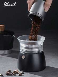 shoxil 1pc Moka Pot, Stovetop Espresso Maker, Italian Coffee Pot, 3/6 Cup Capacity Coffee Maker, Aluminum Stovetop Camping Espresso Pot, Cappuccino Or Latte Coffee Maker, Essential For Back To School - Black - View 3