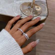 VKHK 2pcs Luxury Cubic Zirconia Paved Open Ring Set Suitable For Women's Daily Wear