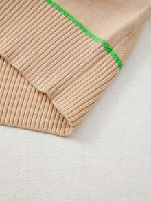 Acelitt Colorblock Striped 3/4 Sleeve Off Shoulder Casual Knit Top, Suitable For All Seasons - Apricot - View 10