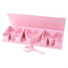 多色字母花卉礼盒 - “我爱你”纸质展示盒，适用于情人节、母亲节、婚礼、情侣，设计优雅，节日派对用品