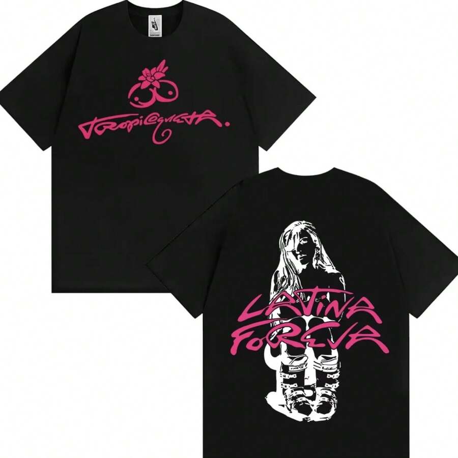 Men's And Women's Clothing Fashion Aesthetic T-Shirt Hip-Hop Gothic T-Shirt Karols G Tropicoquta New - Đen 3 - Xem 1